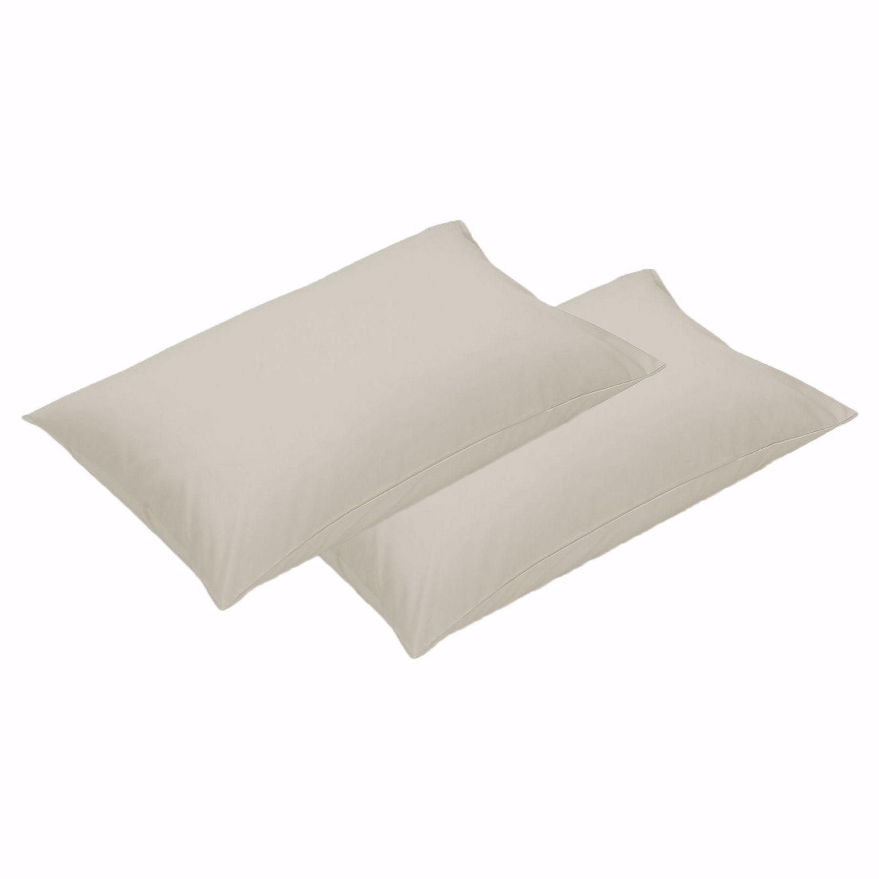 A pair of 500TC cotton standard pillowcases in soft neutral tones, showcasing their luxurious texture and solid color design.