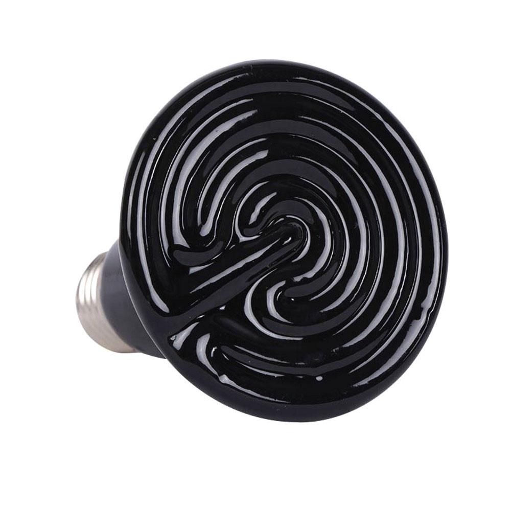50W Pet Ceramic Heat Lamp designed for reptiles, featuring a black ceramic body and E27 socket for efficient infrared heating.