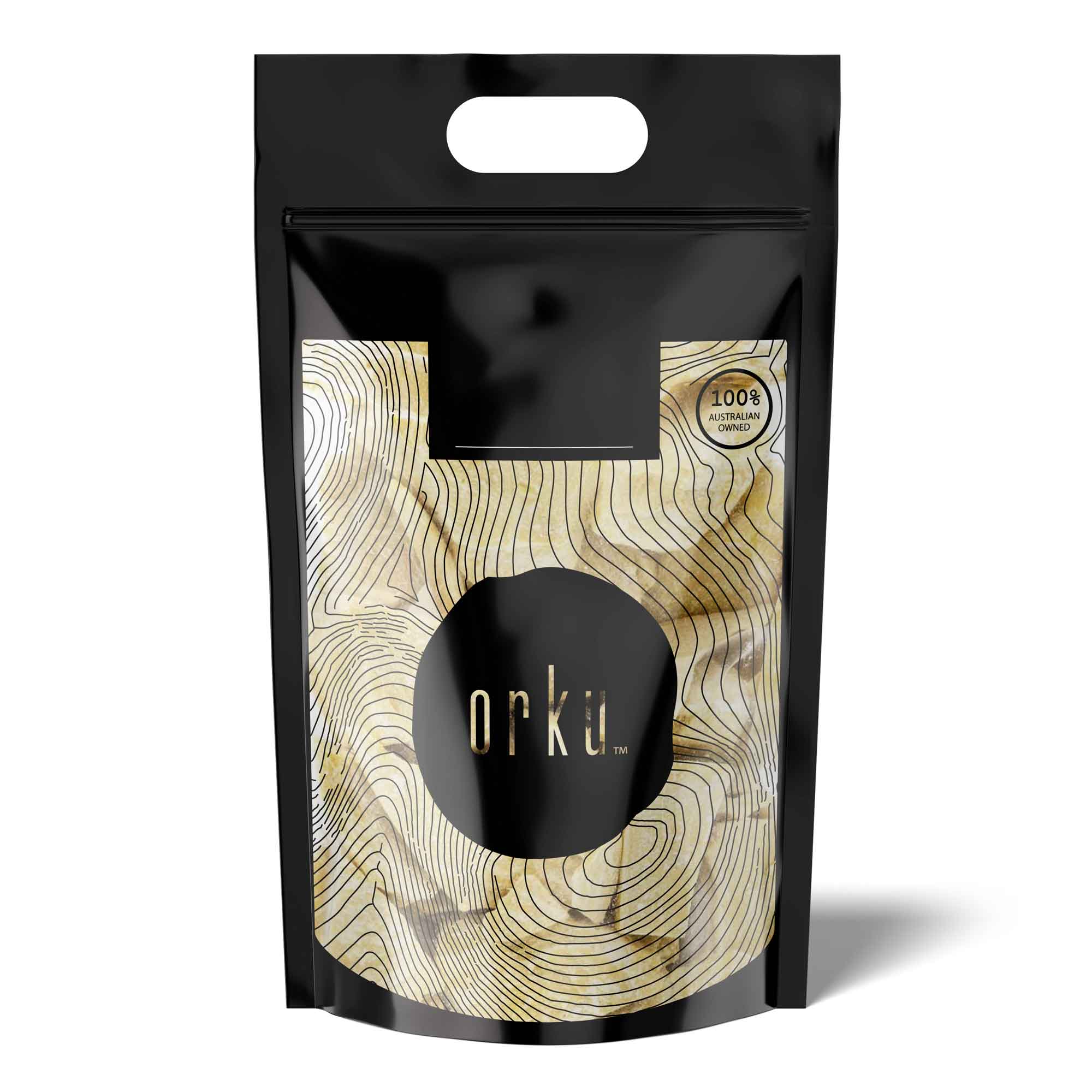 5Kg Organic Cocoa Butter chunks in a resealable bag, showcasing their yellow color and natural texture, perfect for skin and body care.