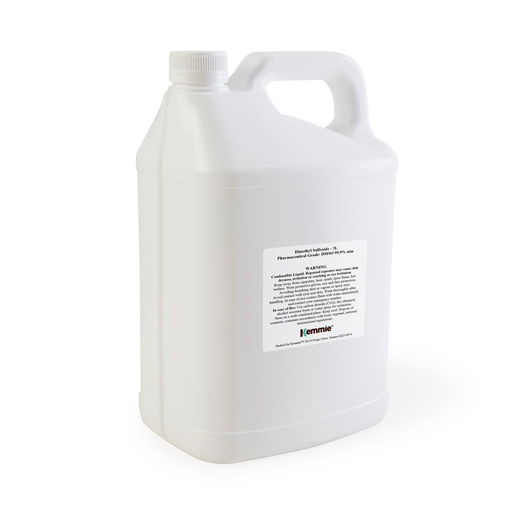 5L bottle of 99.9% Pure DMSO Liquid Dimethyl Sulfoxide, clear and colorless liquid, pharmaceutical grade.