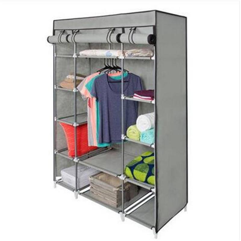 5-layer portable closet storage organizer with multiple compartments and hanging rods, designed for efficient clothing and accessory storage.