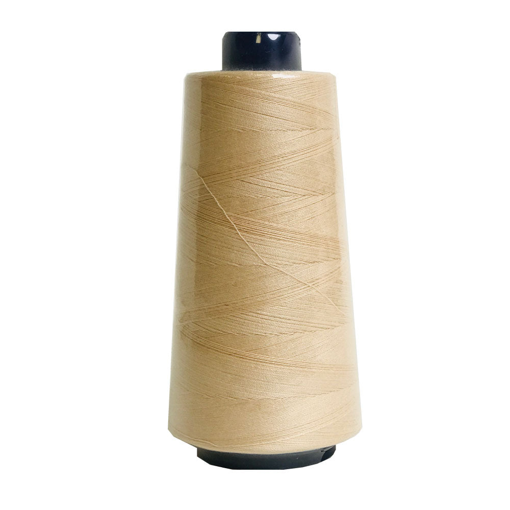 Five spools of beige sewing overlocker thread, each 2000m long, showcasing high-quality polyester material for durable sewing projects.