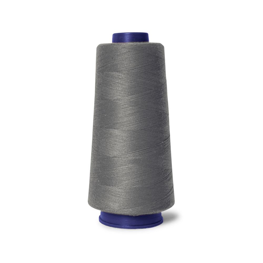 Five spools of grey Hemline sewing overlocker thread, each 2000m long, showcasing high-quality polyester material for durable stitching.