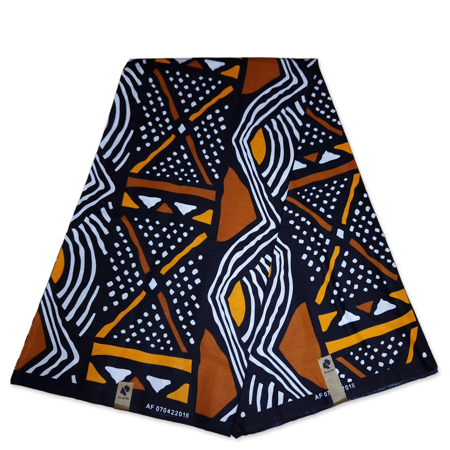 6 Yards of African Print Mudcloth Bogolan Inspired Print Fabric showcasing vibrant patterns and colors.
