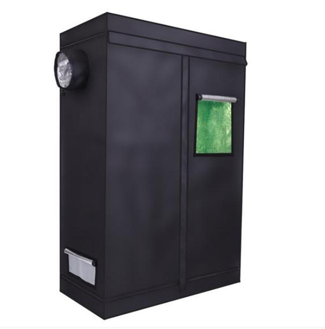 A 60 x 60 x 120cm black hydroponic plant grow tent with reflective interior, designed for home use.