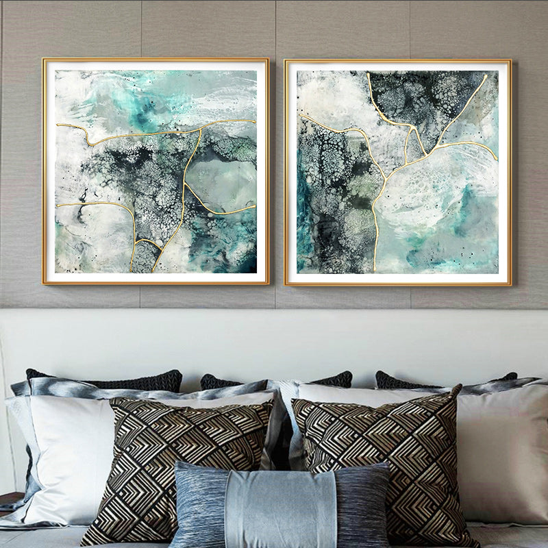 60cmx60cm marbled green canvas wall art framed in gold, showcasing a floating effect and premium quality.