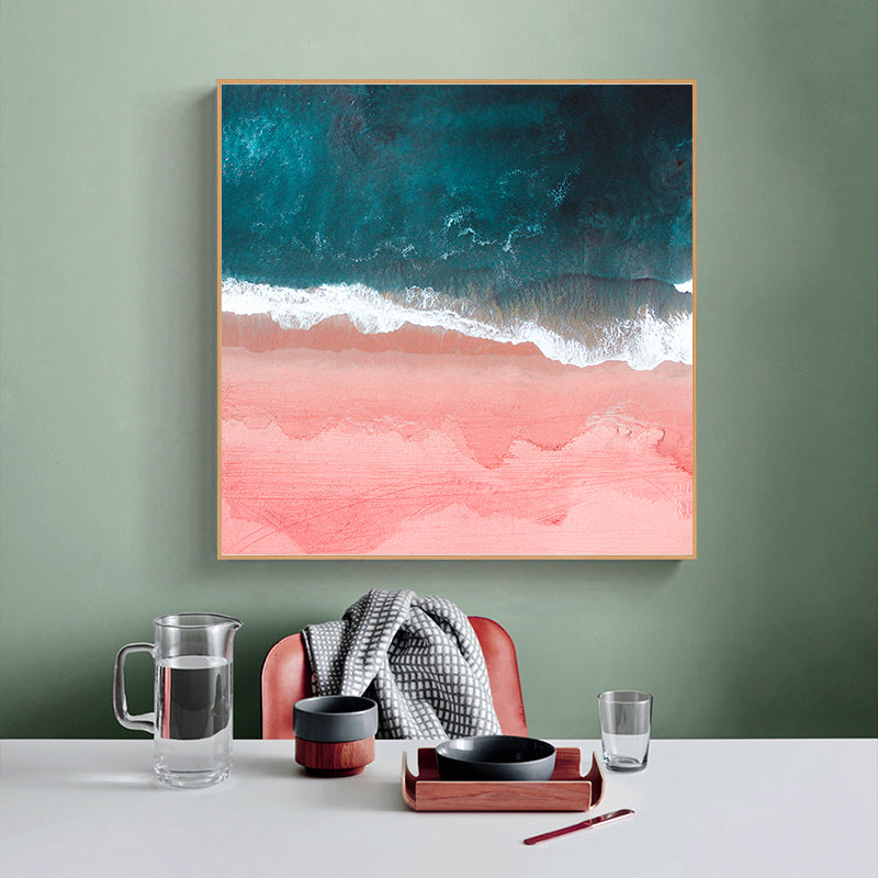 60cmx60cm Pink Sea Wood Frame Canvas Wall Art featuring vibrant colors and a floating frame design, perfect for home decor.