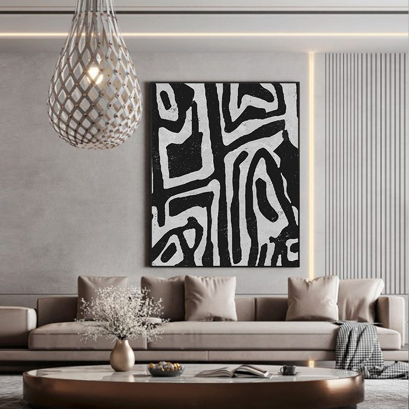 60cmx90cm Abstract Black Artwork in a sleek black frame, showcasing a modern design perfect for home decor.