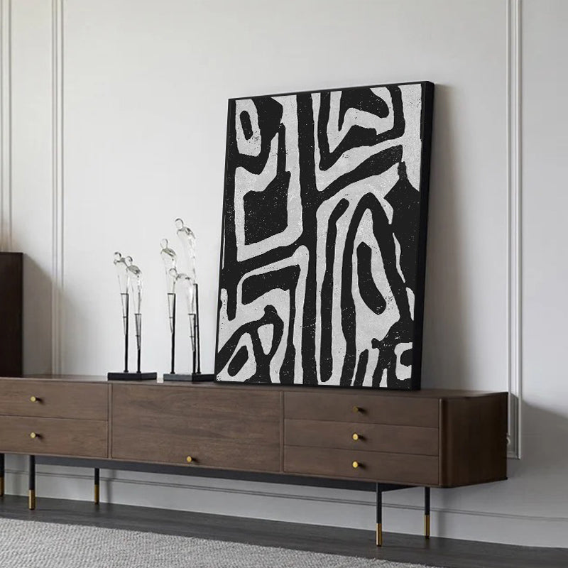60cmx90cm Abstract Black Artwork in a sleek black frame, showcasing a modern design perfect for home decor.