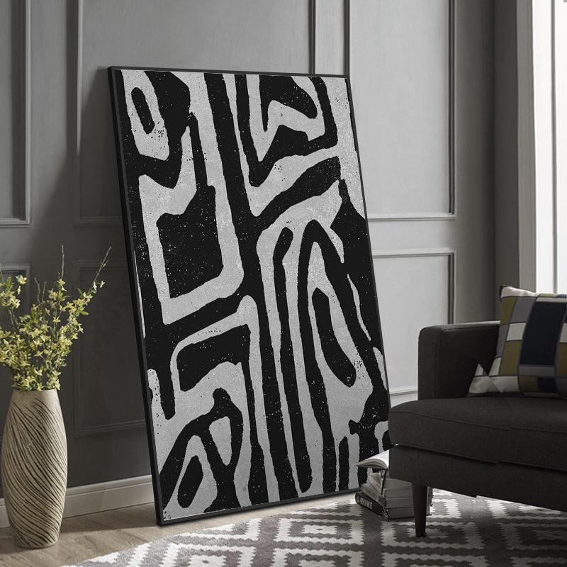 60cmx90cm Abstract Black Artwork in a sleek black frame, showcasing a modern design perfect for home decor.