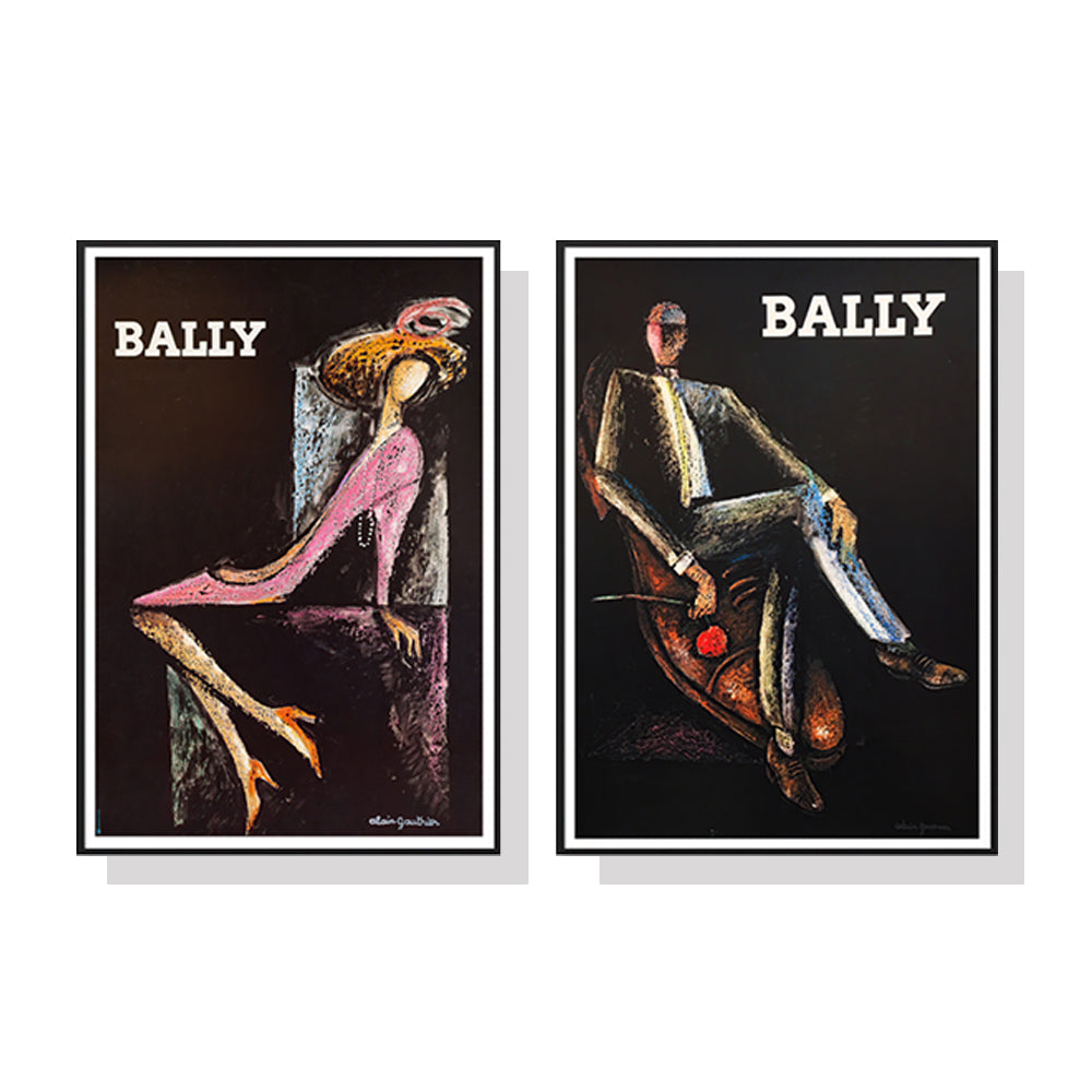 60cmx90cm Bally Man & Woman canvas wall art in a sleek black frame, showcasing a modern design perfect for home decor.