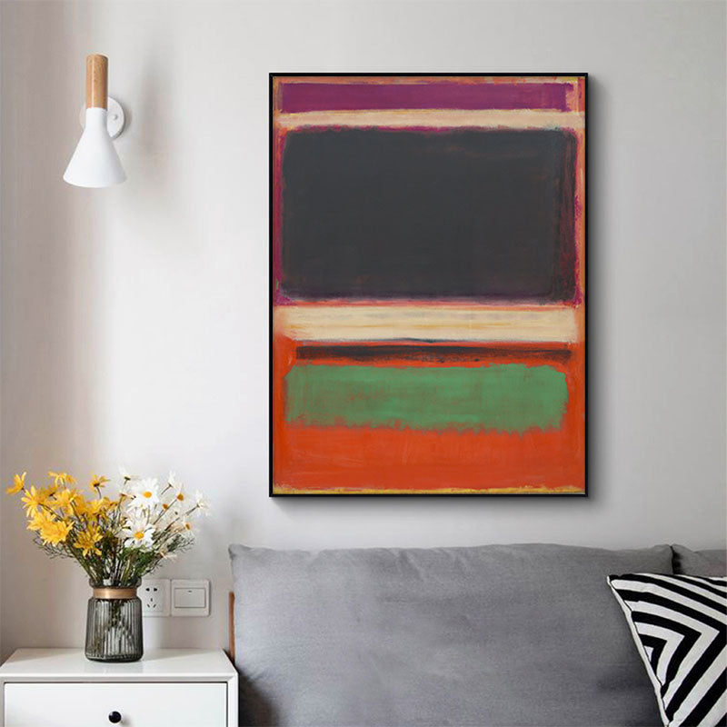 60cmx90cm Black Orange Green canvas wall art by Mark Rothko, framed with a floating effect, showcasing vibrant colors.