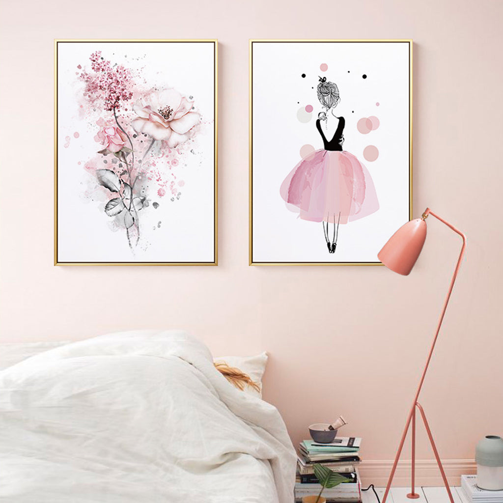 60cmx90cm canvas wall art featuring a dancing ballerina in Paris, framed in an elegant gold frame, showcasing vibrant colors and fine details.
