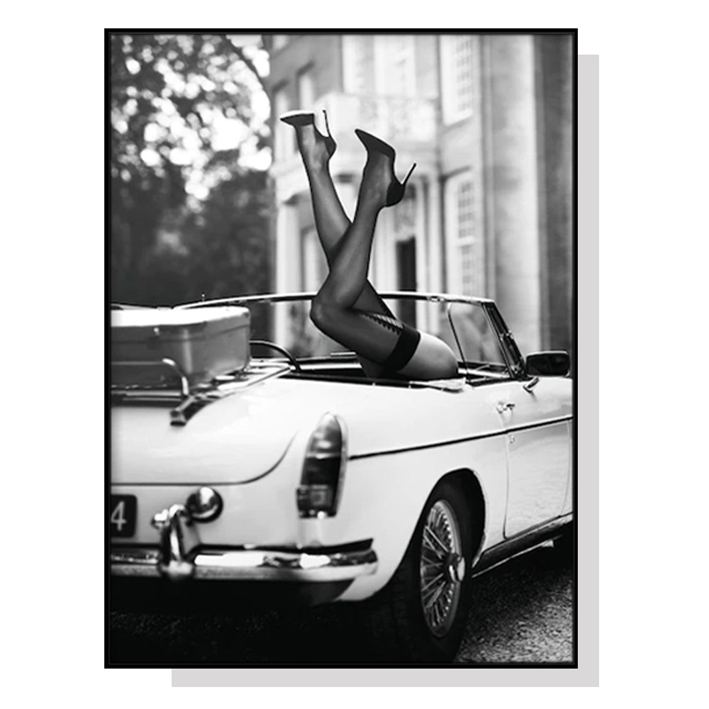 60cmx90cm canvas wall art featuring high heels in a classic black frame, showcasing a stylish and elegant design.