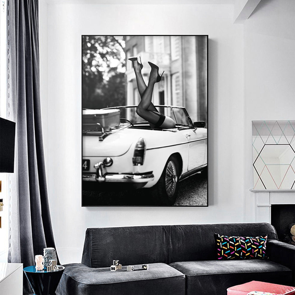 60cmx90cm canvas wall art featuring high heels in a classic black frame, showcasing a stylish and elegant design.