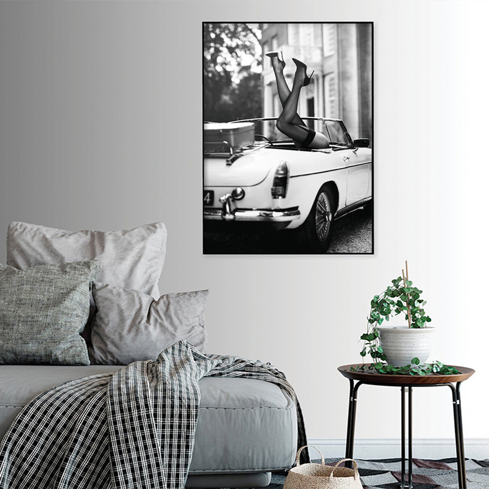 60cmx90cm canvas wall art featuring high heels in a classic black frame, showcasing a stylish and elegant design.