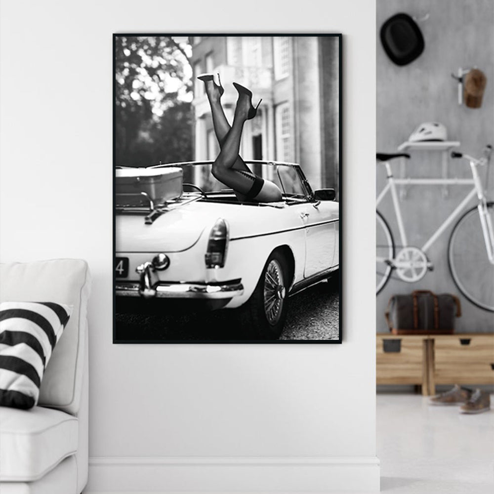 60cmx90cm canvas wall art featuring high heels in a classic black frame, showcasing a stylish and elegant design.