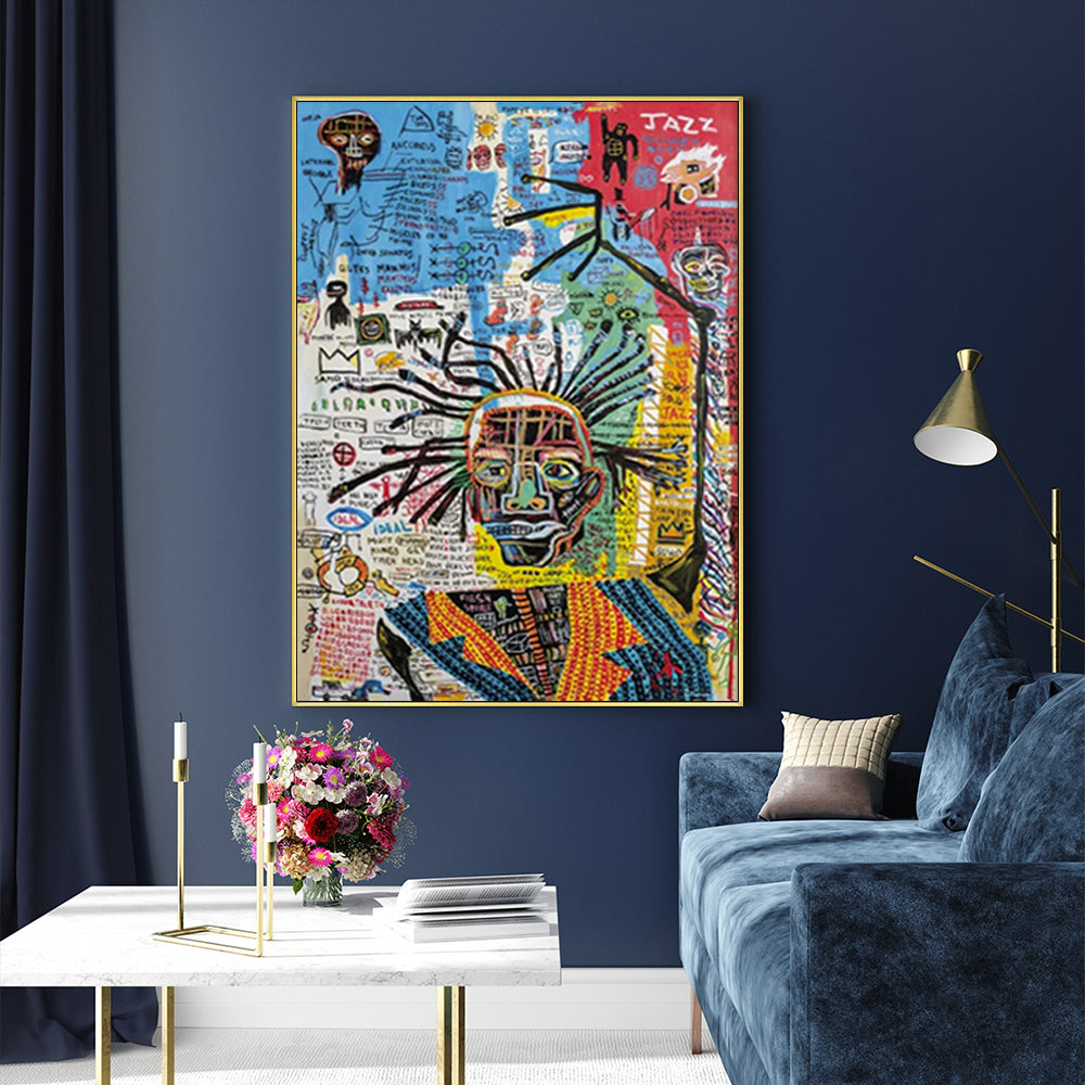 60cmx90cm Jazz Gold Frame Canvas Wall Art featuring a premium canvas print with a unique floating frame design.