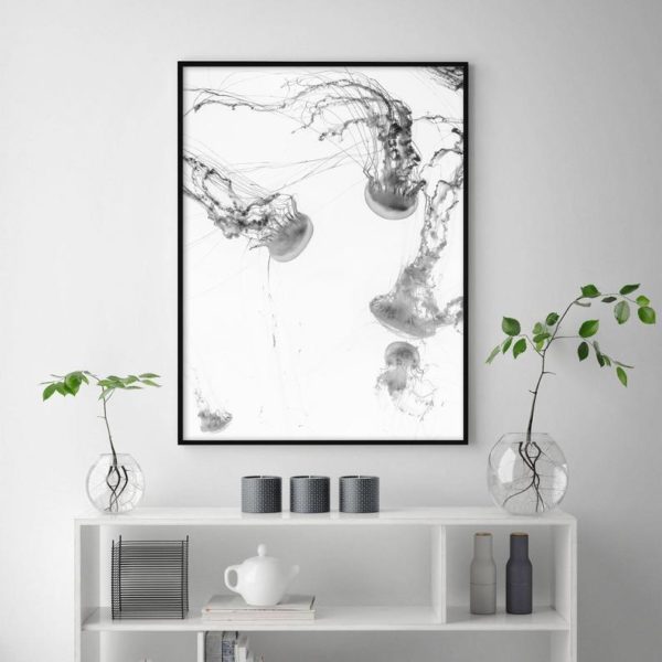 60cmx90cm Jellyfish Black Frame Canvas Wall Art featuring vibrant colors and a floating frame design.