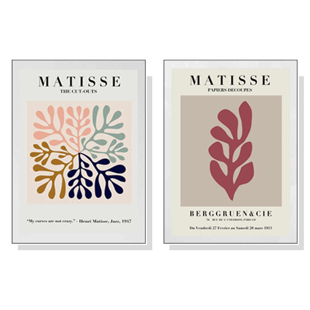 60cmx90cm Matisse canvas wall art set in white frame, showcasing vibrant colors and modern design, ready to enhance any interior space.