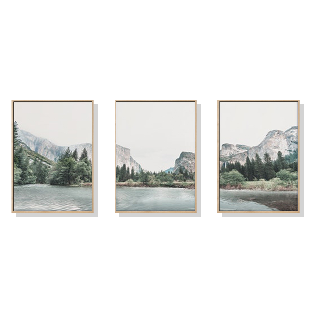 A beautifully framed canvas print of Yosemite Valley National Park, showcasing vibrant colors and a floating frame design.