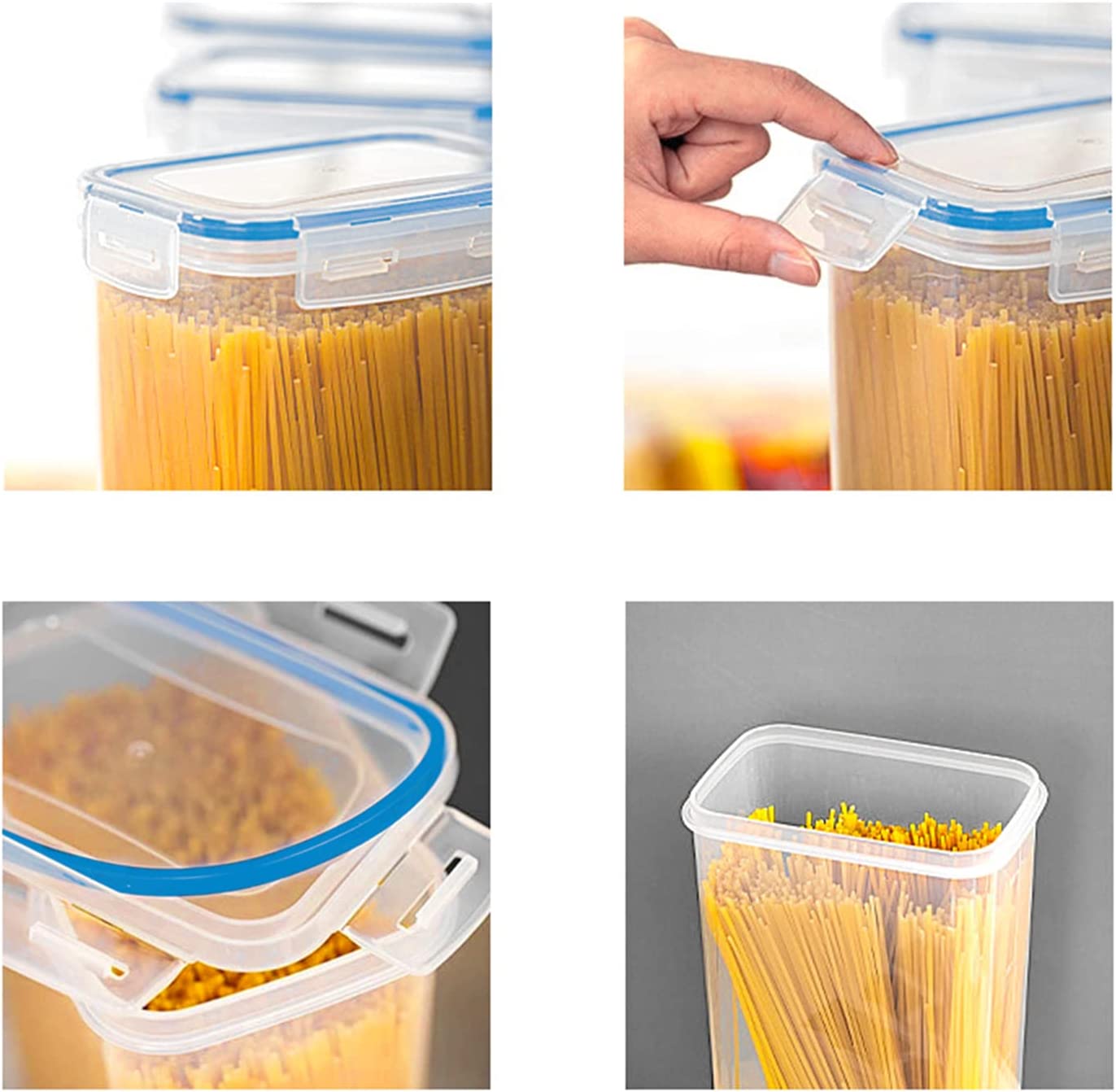 Set of 7 blue BPA-free plastic food storage containers, various sizes, stackable design for kitchen organization.