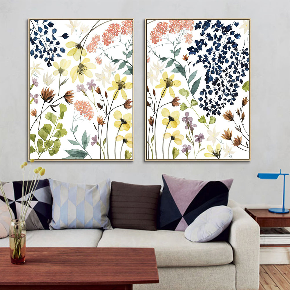 70cmx100cm Flower Composition canvas wall art in a gold frame, showcasing vibrant floral designs.