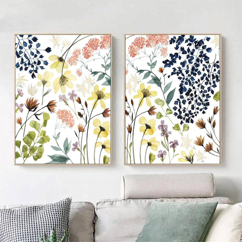 70cmx100cm Flower Composition canvas wall art in a gold frame, showcasing vibrant floral designs.