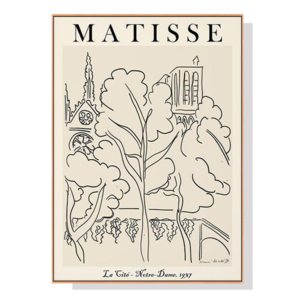 70cmx100cm line art canvas wall art by Henri Matisse, framed in a modern floating frame, showcasing elegant lines and artistic design.