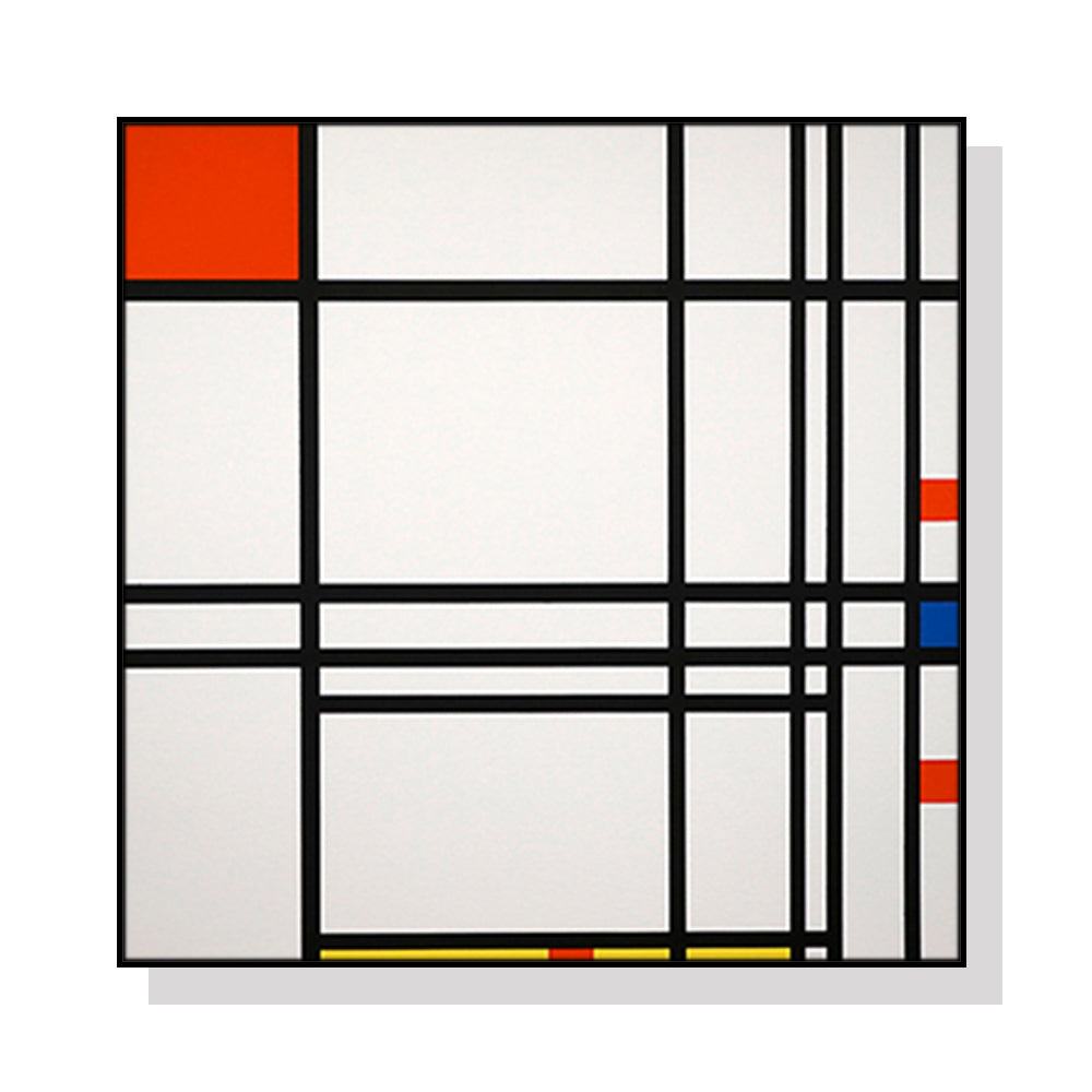 70cmx70cm Abstract Art by Piet Mondrian in a black frame, showcasing vibrant colors and geometric patterns, perfect for wall decor.