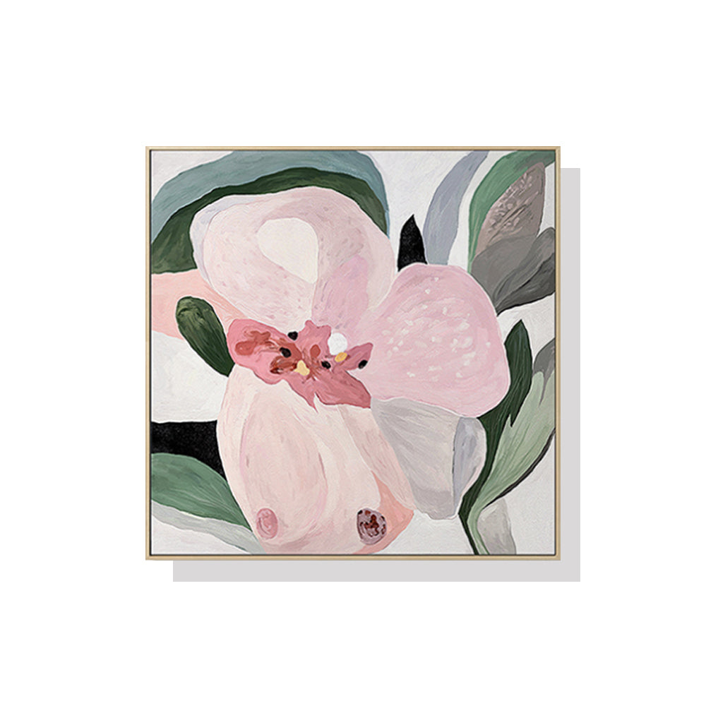 70cmx70cm Floral Hand Painting Style Canvas Wall Art in a wooden frame, showcasing vibrant colors and a floating effect.