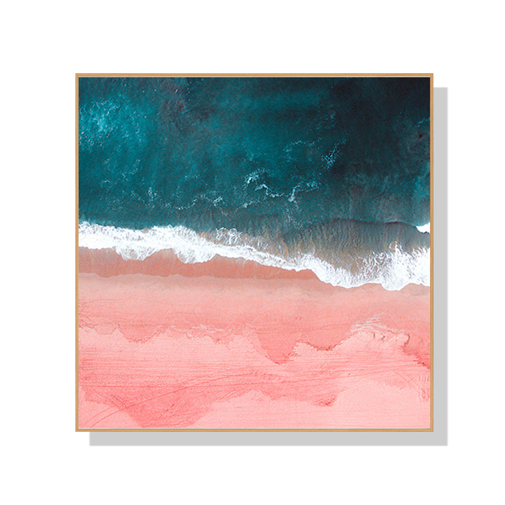 70cmx70cm Pink Sea Wood Frame Canvas Wall Art featuring a vibrant design, gallery wrapped with a floating frame, ready to hang.