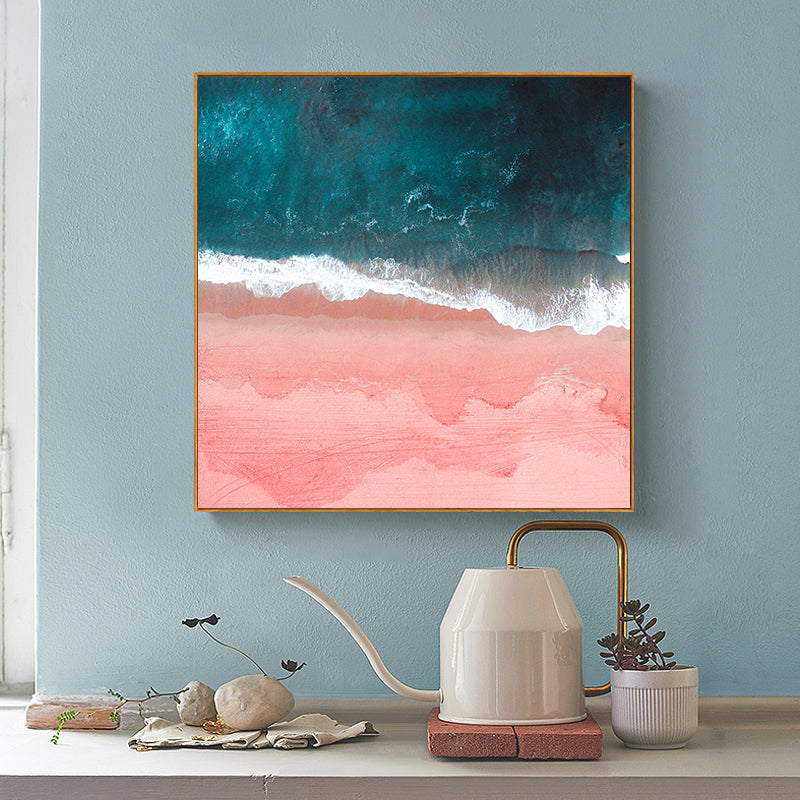 70cmx70cm Pink Sea Wood Frame Canvas Wall Art featuring a vibrant design, gallery wrapped with a floating frame, ready to hang.