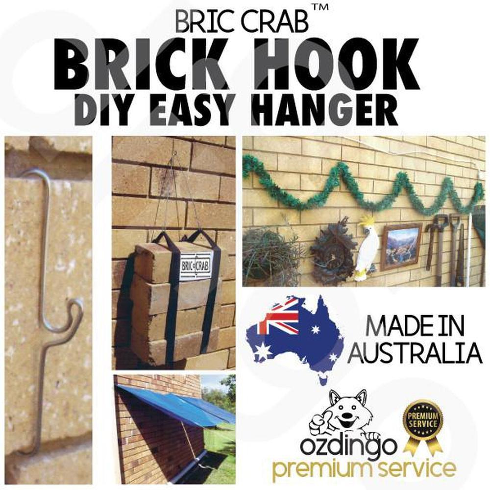 A set of 76mm (3") stainless steel brick hooks designed for hanging plants, pictures, and decorations on external bricks without damage.