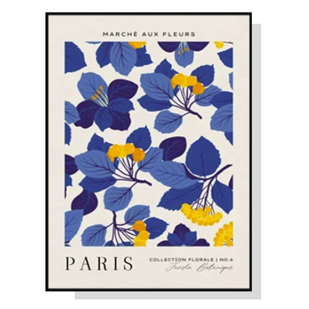 80cmx120cm canvas wall art featuring a Paris flower market scene in a black frame, showcasing vibrant colors and elegant design.