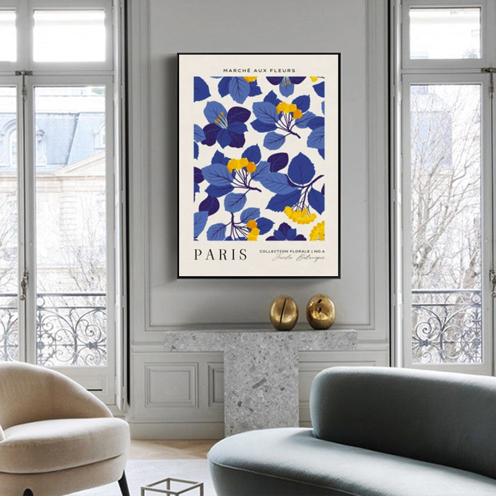 80cmx120cm canvas wall art featuring a Paris flower market scene in a black frame, showcasing vibrant colors and elegant design.