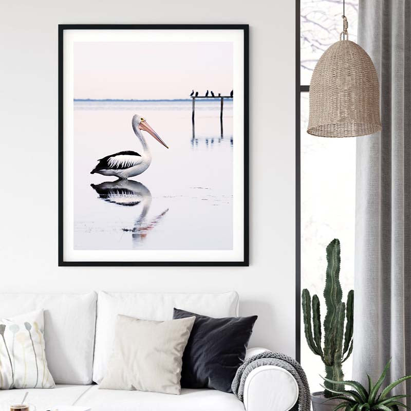 80cmx120cm Pelican Black Frame Canvas Wall Art showcasing a stunning design with a floating frame, perfect for home decor.