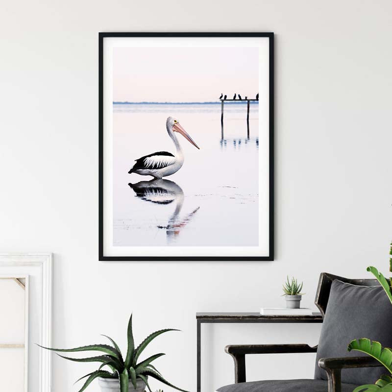 80cmx120cm Pelican Black Frame Canvas Wall Art showcasing a stunning design with a floating frame, perfect for home decor.