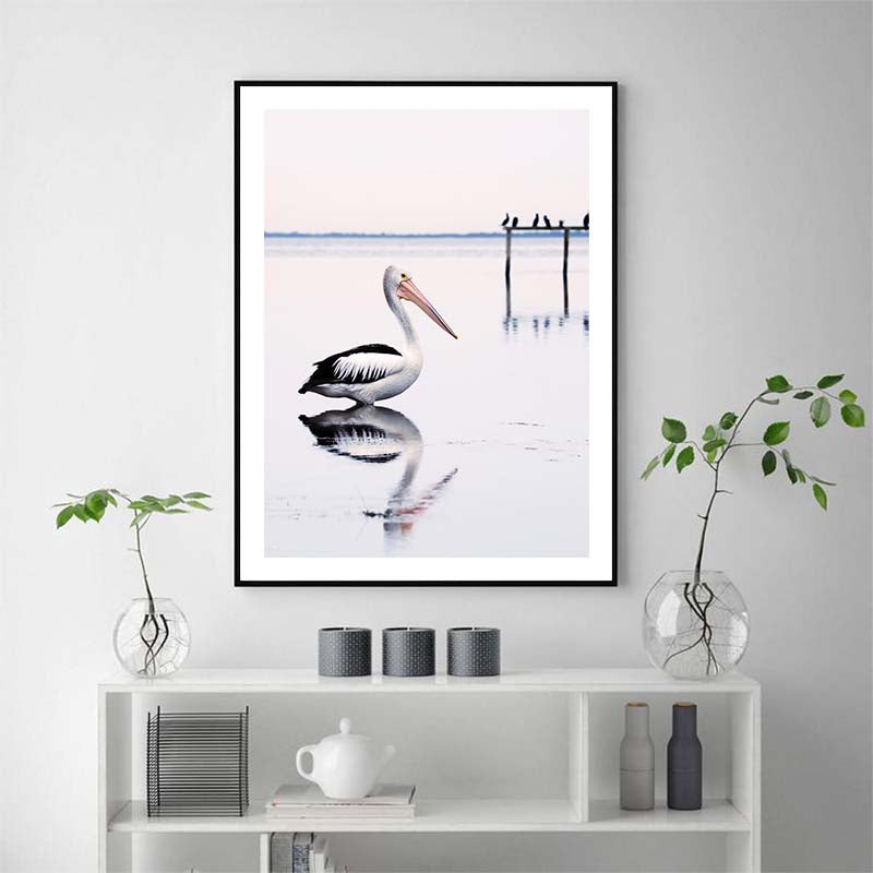 80cmx120cm Pelican Black Frame Canvas Wall Art showcasing a stunning design with a floating frame, perfect for home decor.