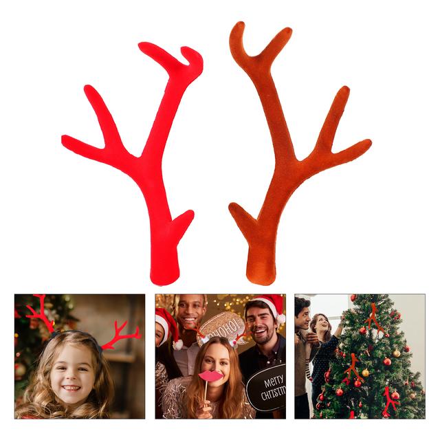 8pcs Christmas Simulation Antlers Headgear in coffee and red colors, perfect for festive DIY projects and celebrations.