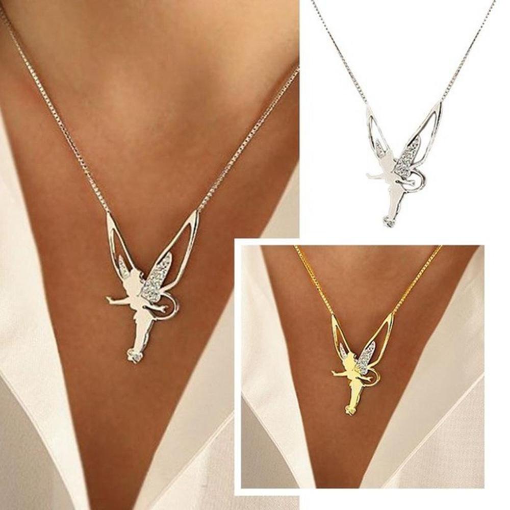 A collection of 9 fashion simple alloy angel charms pendants necklaces, showcasing elegant designs suitable for women.