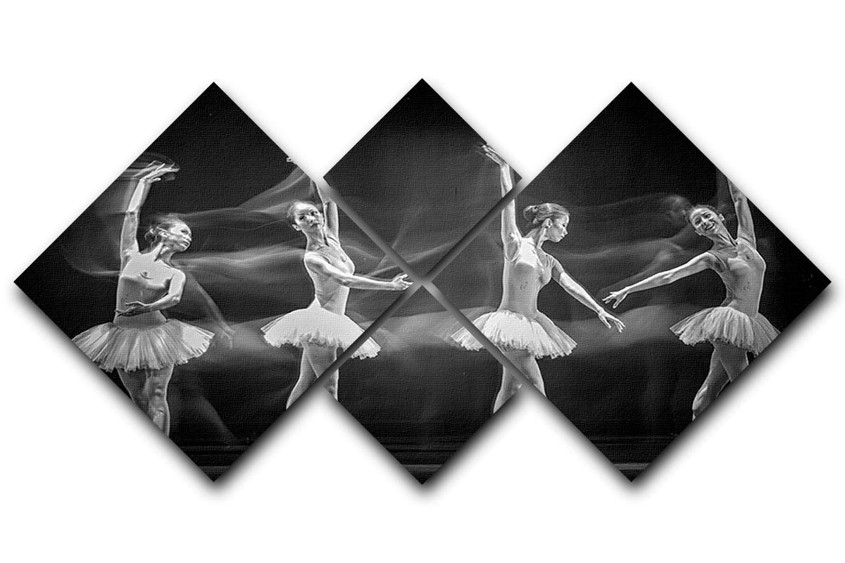 A beautiful multi-panel canvas artwork featuring ballet dancers, divided into four equal square sections, showcasing grace and elegance.