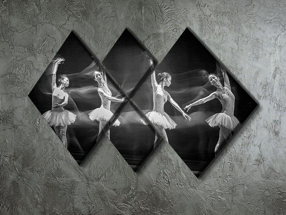 A beautiful multi-panel canvas artwork featuring ballet dancers, divided into four equal square sections, showcasing grace and elegance.