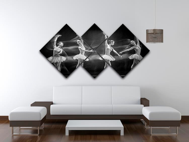 A beautiful multi-panel canvas artwork featuring ballet dancers, divided into four equal square sections, showcasing grace and elegance.