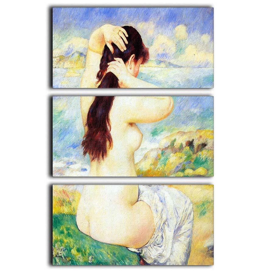 A Bather by Renoir 3-panel canvas print showcasing elegant artwork in a modern setting.