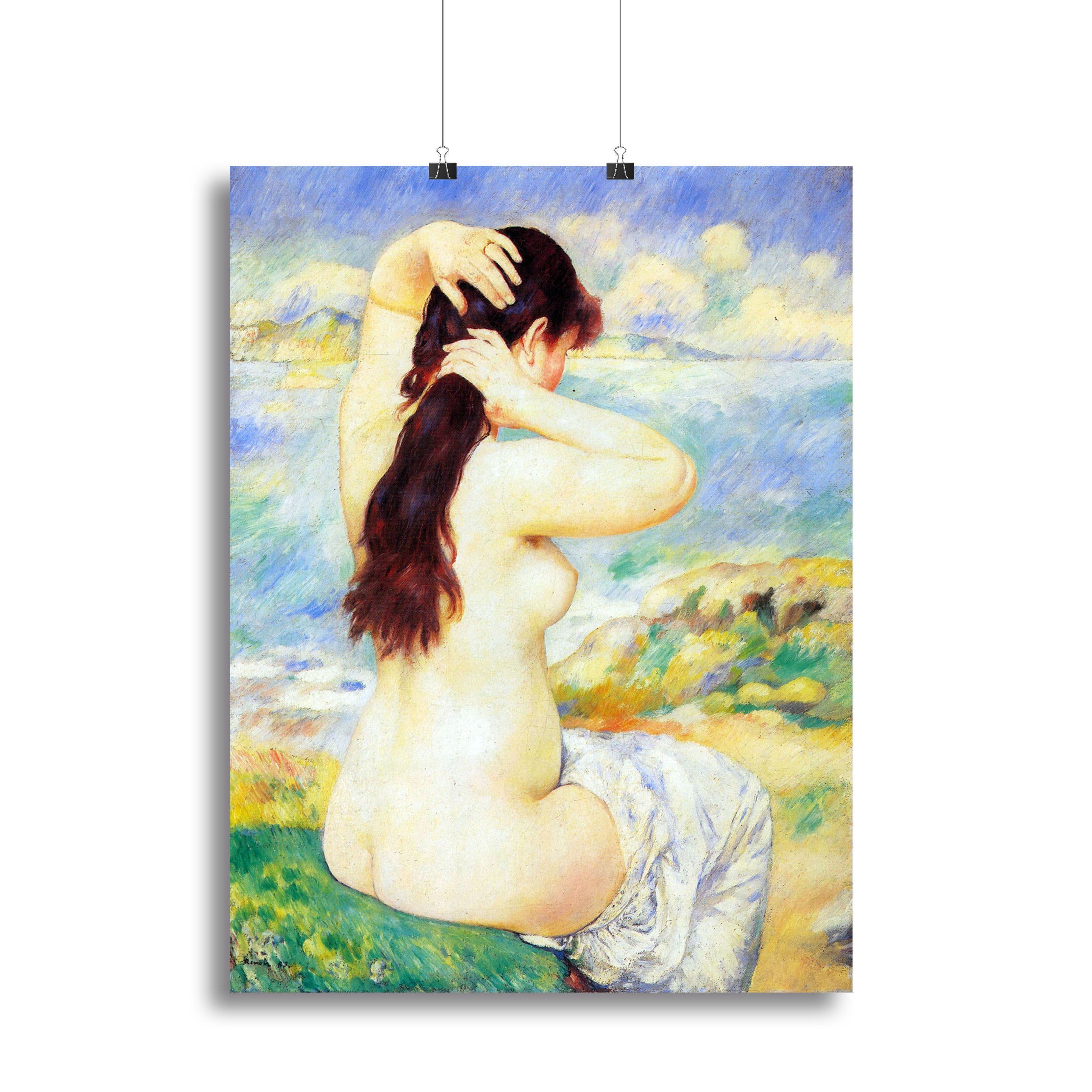 A Bather by Renoir canvas print showcasing a serene bathing scene with vibrant colors and impressionist style.
