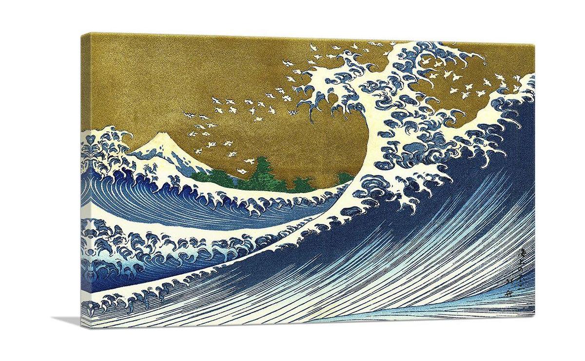 A vibrant canvas art piece depicting colorful ocean waves, enhancing any decor with its dynamic design.