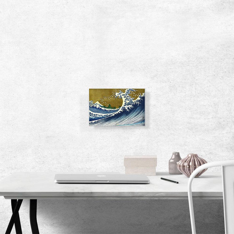 A vibrant canvas art piece depicting colorful ocean waves, enhancing any decor with its dynamic design.