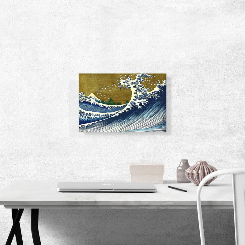 A vibrant canvas art piece depicting colorful ocean waves, enhancing any decor with its dynamic design.