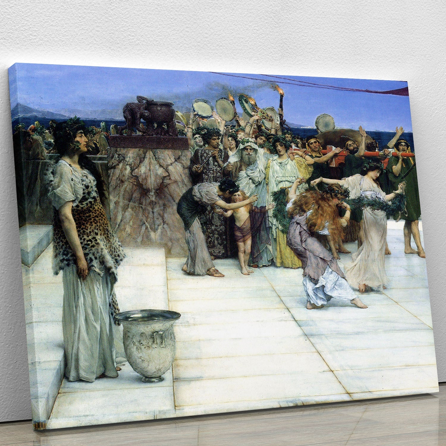 A detailed canvas print of A consecration of Bacchus by Alma Tadema, showcasing vibrant colors and intricate historical elements.